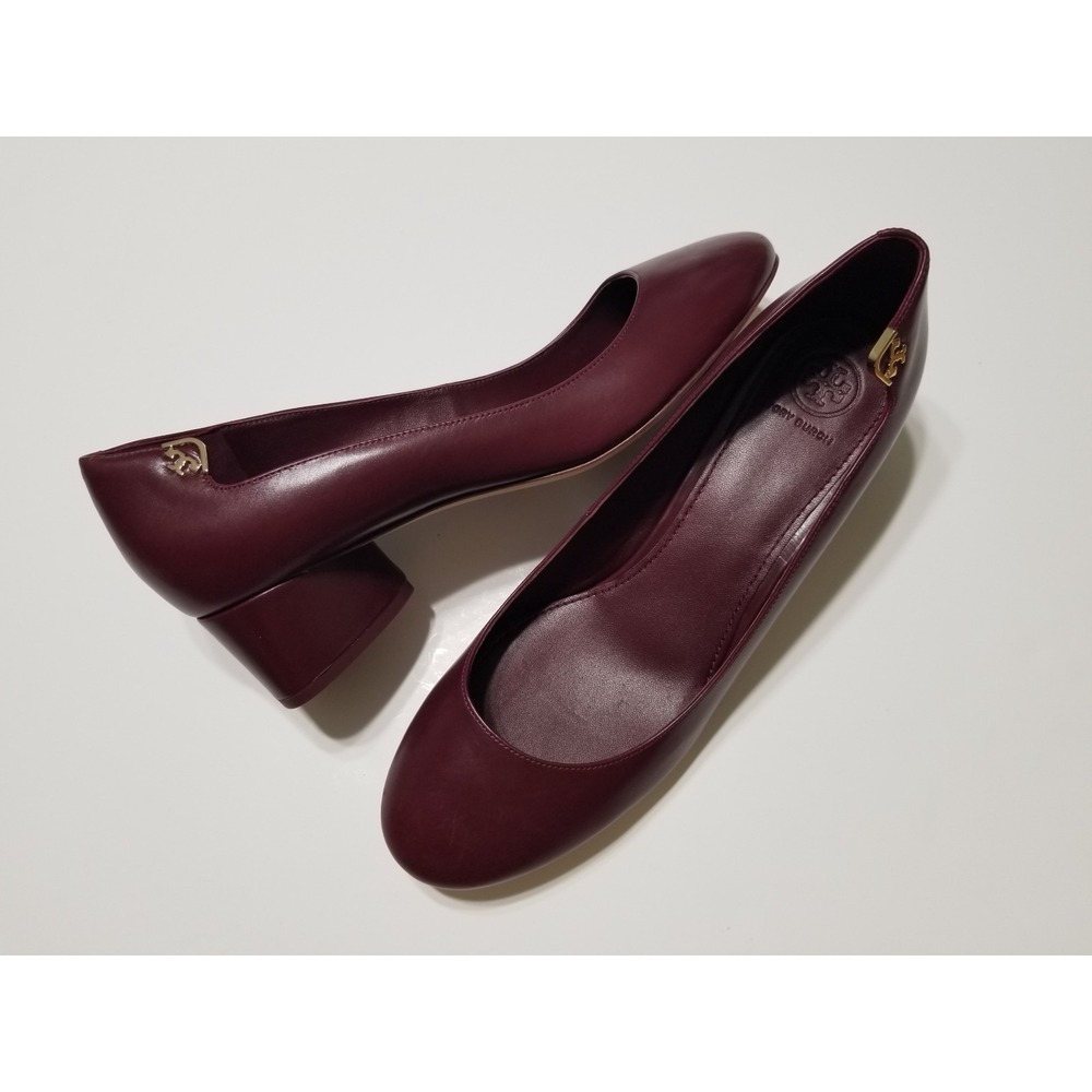 NIB Tory Burch Elizabeth 40mm Round Toe Leather Pump Cordovan Red Size 10 $298
